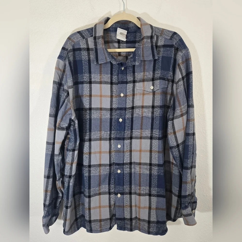 The North Face Men's Blue/Gray Plaid Flannel Shirt Front Pocket Soft, size XXL
